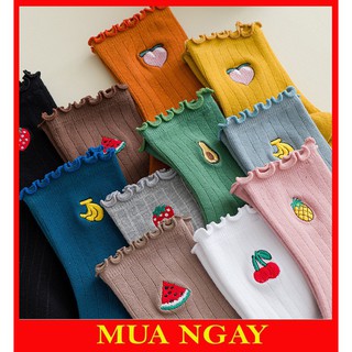 Tất nữ cổ cao bèo nhún thêu hoạt tiết trái cây cực đẹp TN85