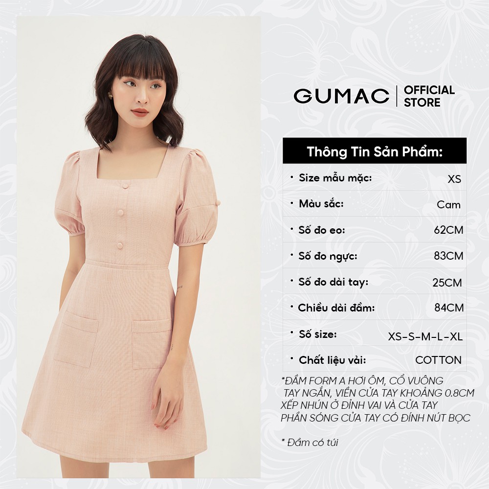 Đầm nữ dáng chữ A cổ U túi đắp GUMAC màu cam, đủ size, thanh lịch, trẻ trung DB312 | BigBuy360 - bigbuy360.vn