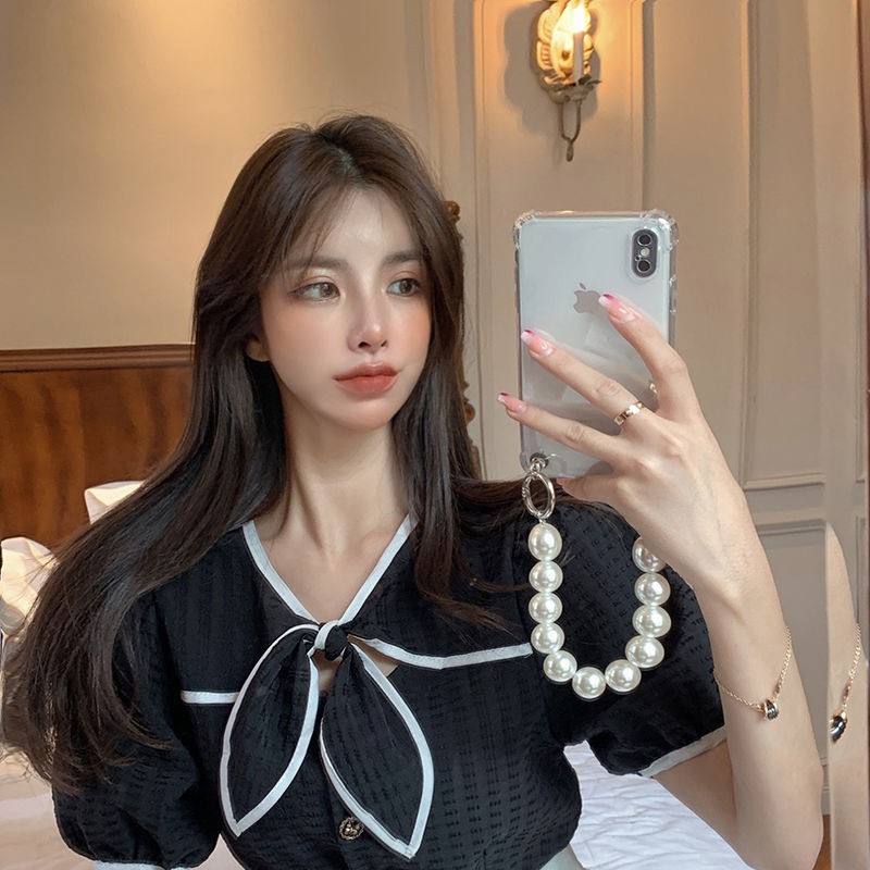 Áo sơ mi tay phồng cổ chữ v màu sắc thời trang phong cách Hàn Quốc cho nữ