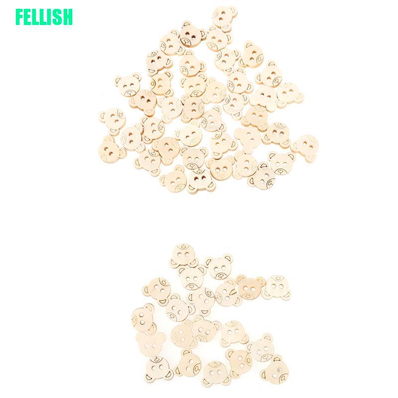 20 Khuy Gỗ 2 Lỗ Hình Gấu Bông Kích Thước 13x11mm