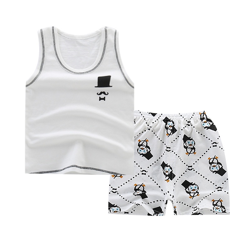 Bộ Áo Sát Nách In Hoạt Hình + Quần Short Cho Bé