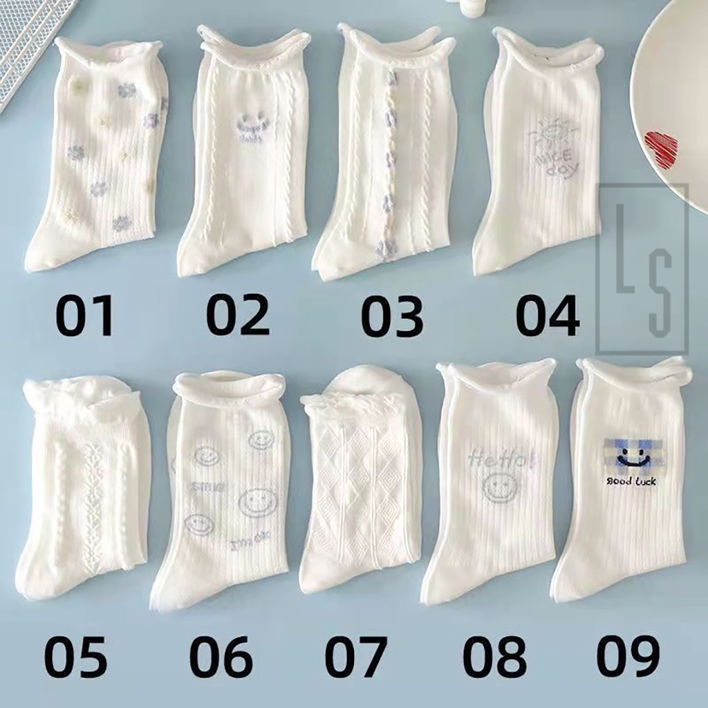 Vớ Nhún Cao Cổ Dễ Thương Trắng Tinh Khôi - Tất Cổ Nhún Trắng Họa Tiết