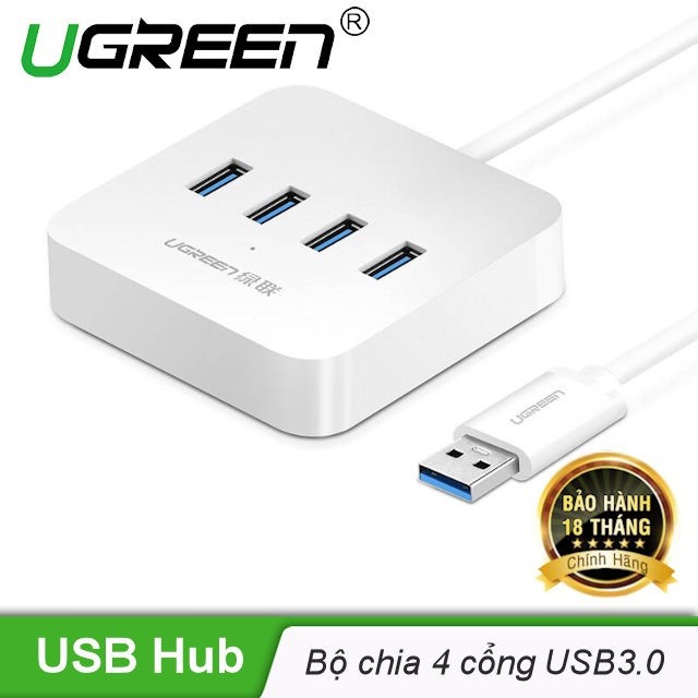 Bộ chia USB 3.0 ra 4 cổng hỗ trợ nguồn DC 5V/2A tốc độ 5Gbps độ dài 1.5m UGREEN CR118 30221