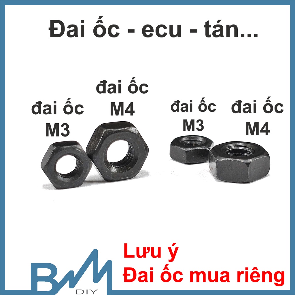 Bu lông mũ bằng sơn đen tĩnh điện - đai ốc ecu tán - ốc vít lỗ taro M3 M4