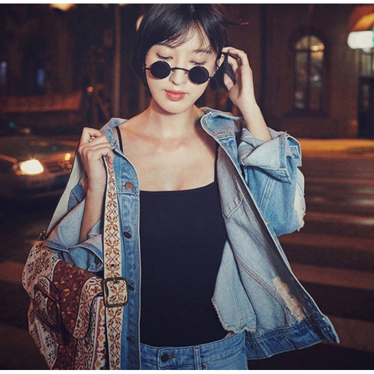 Kính mát kim loại phong cách retro tròng hình tròn nhỏ thời trang nam nữ