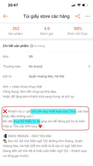 Túi giấy store các hãng