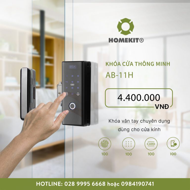 Khoá vân tay điều khiển qua app điện thoại cho cửa kính cường lực AB-11H, app TT LOCK, khóa kính cường lực