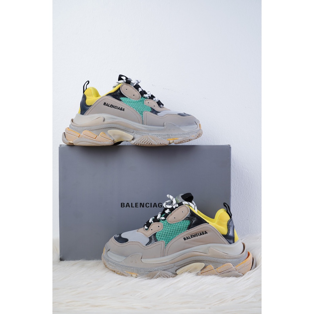 Giày Thể Thao Nam Nữ Giày Sneaker Triple S Đế Bẩn Xanh Vàng