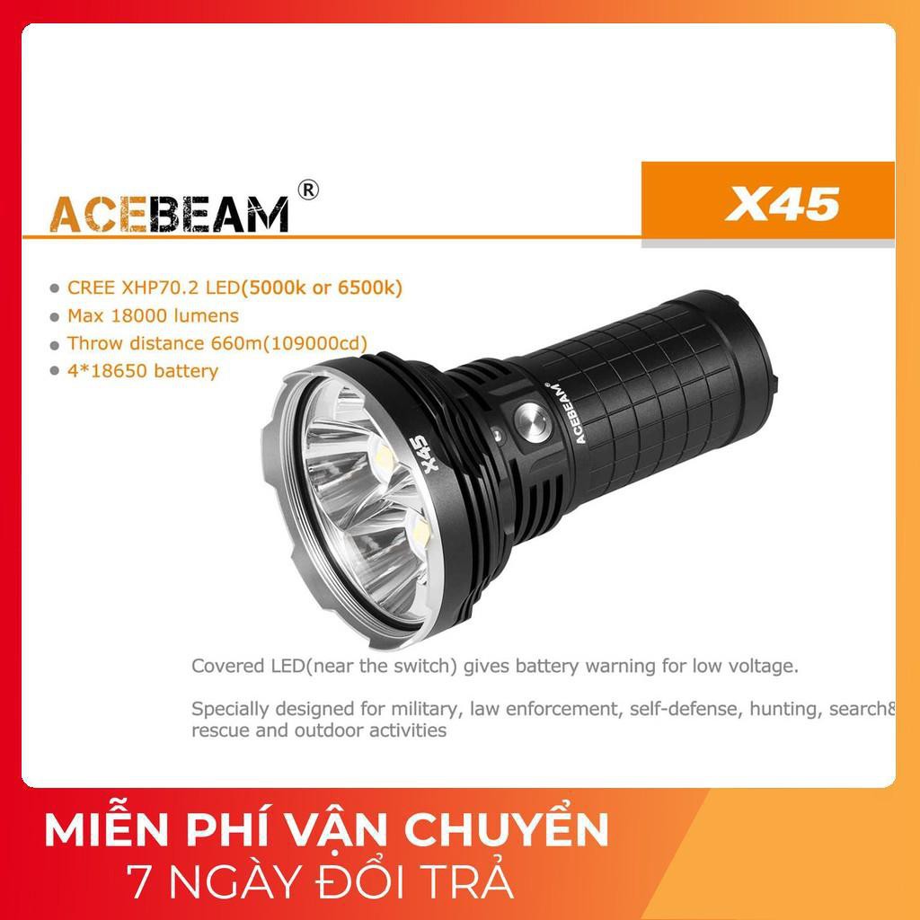 [BH 5 NĂM] Đèn pin ACEBEAM X45 18000 lumen xa 660m sử dụng 4 pin sạc 18650 3100mAh kèm theo