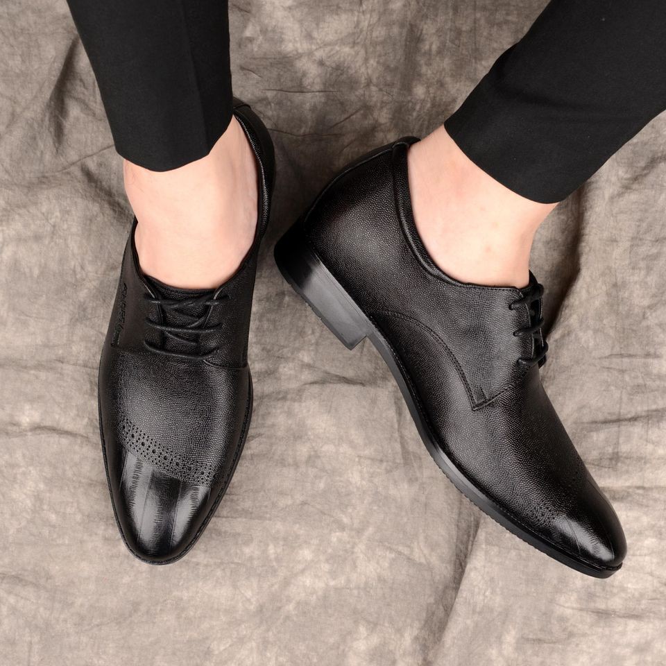 Giày Nam Công sở Buộc Dây Tăng Chiều Cao da bò thật ISHOESVN IS430