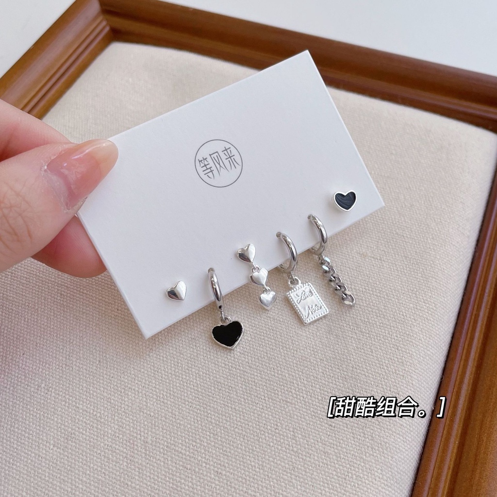 Set Sáu Khuyên Tai Trái Tim Đính Đá Sang Trọng Cho Nữ