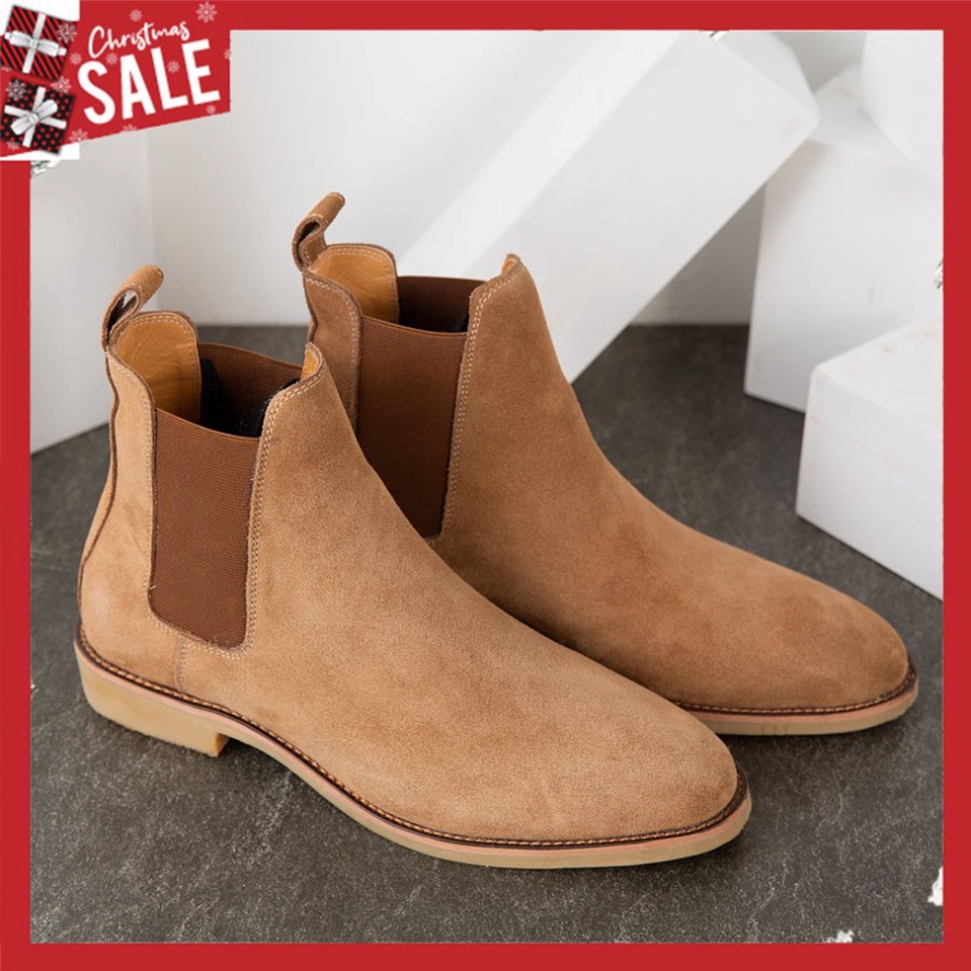 Chelsea boots cao cổ thời trang nam chất liệu da lộn màu nâu đế độn 3.5cm | BigBuy360 - bigbuy360.vn