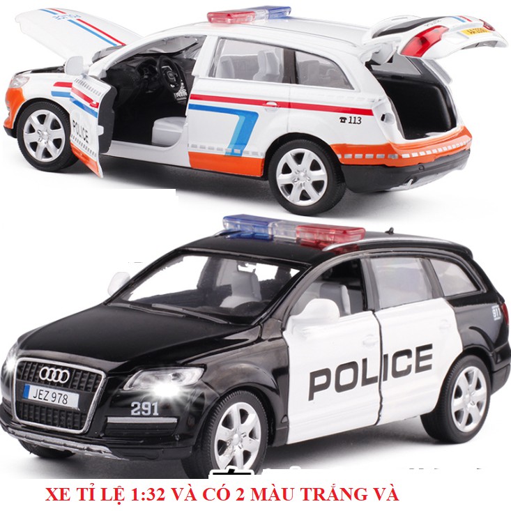 Xe ô tô cảnh sát Audi Q7 bằng sắt mô hình tỉ lệ 1:32 có âm thanh và đèn - xe đồ chơi trẻ em chạy bằng cót và mở các cửa
