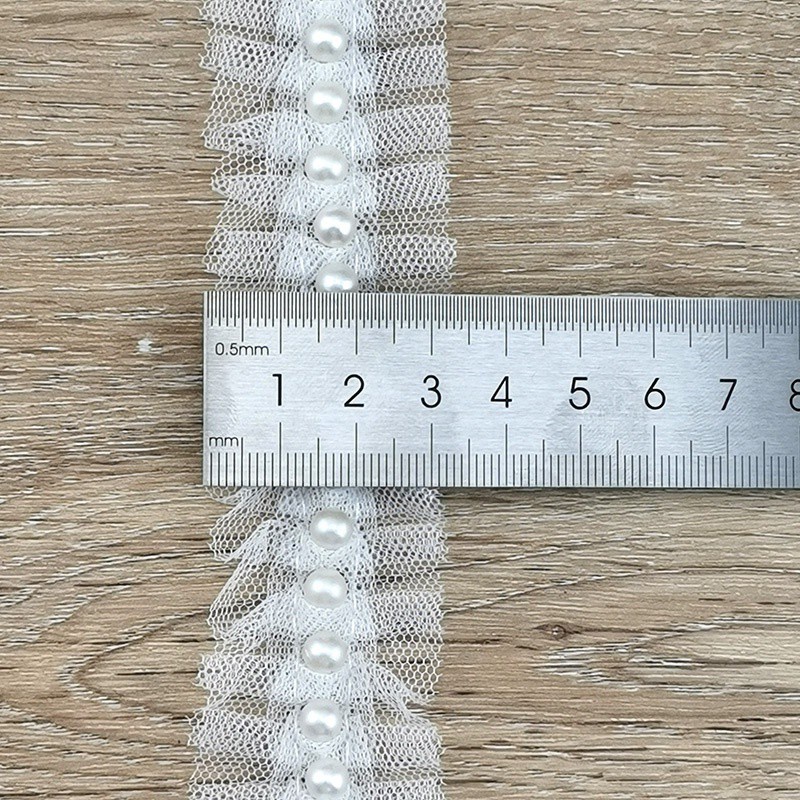 Cuộn Dây Ruy Băng Lưới Trắng Đính Ngọc Trai Rộng 1 Yard Tùy Chọn Làm Đồ Thủ Công