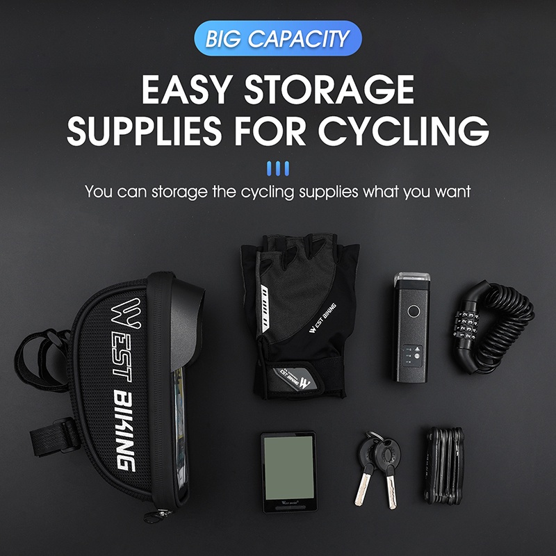 Túi đựng điện thoại WEST BIKING hỗ trợ chạm màn hình cảm ứng gắn khung trước xe đạp