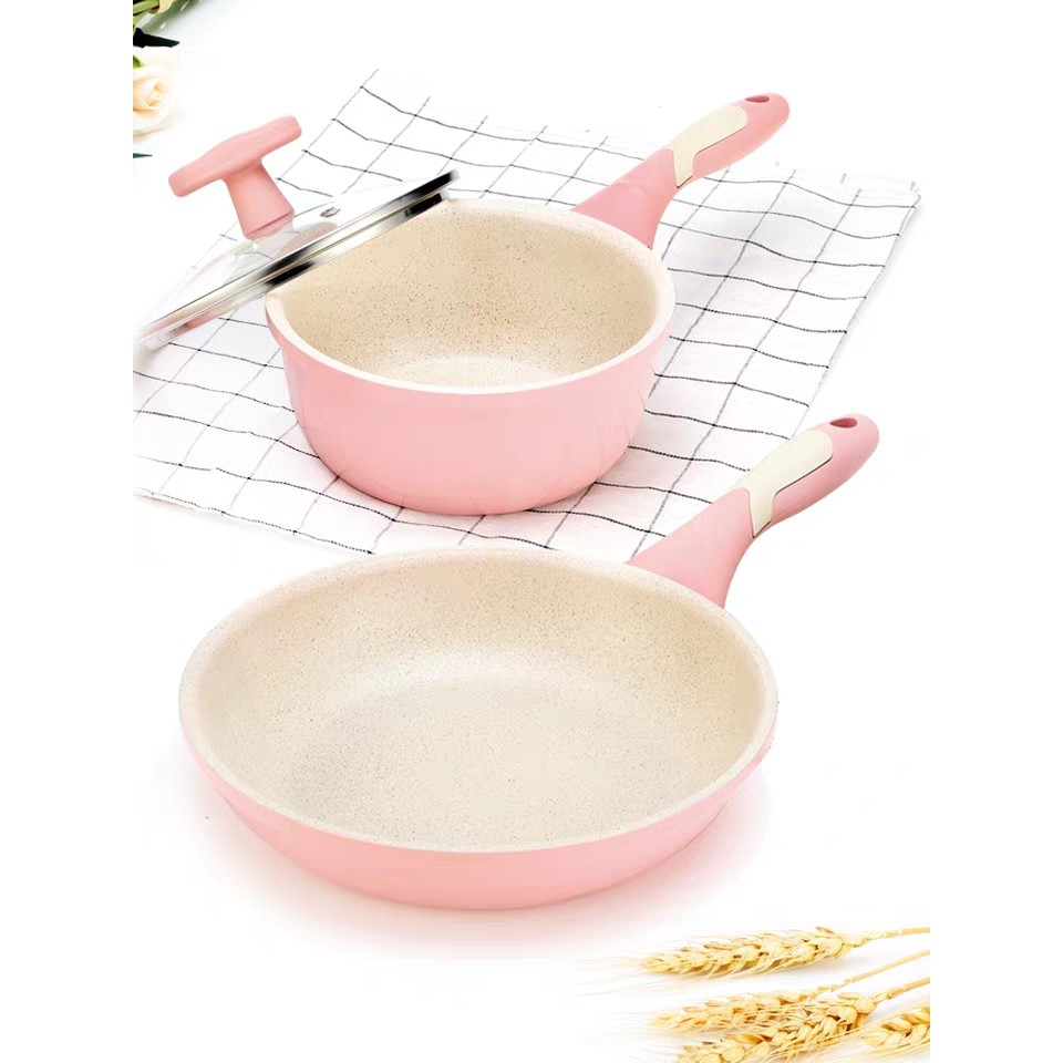 Bộ nồi chảo cho bé ăn dặm phủ ceramic [Hàng cao cấp] Dùng được tất cả các loại bếp (bếp từ, bếp ga, bếp hồng ngoại....)