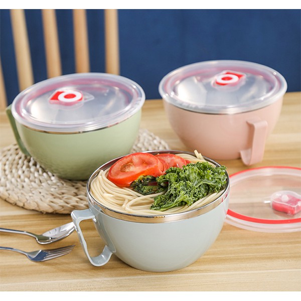Tô Ăn Mì 2 Lớp Hàn Quốc 900ml Có Nắp Đậy Giữ Nhiệt 【TÔ MÌ CÓ QUAI NẮP DẺO】