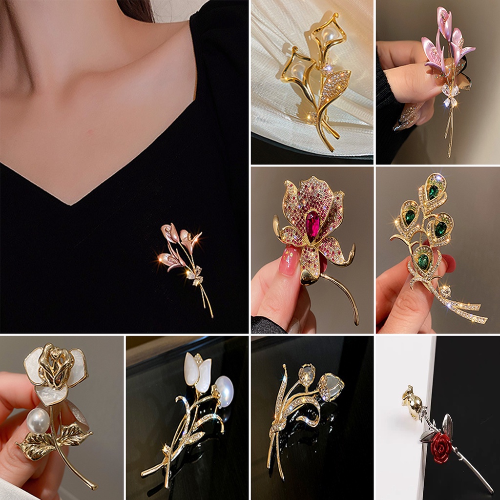 Ghim Cài Áo Hình Hoa Hồng Đính Đá Thời Trang