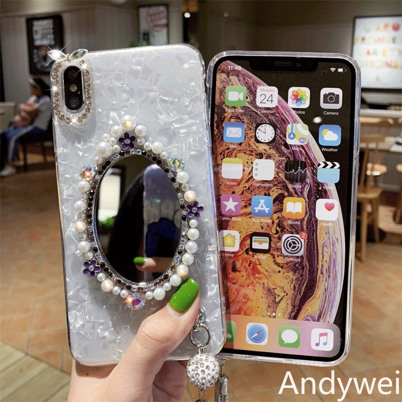 Case Iphone SE 6s 6plus 7 8plus XS XR XSmax 11 pro Max 3D Makeup Mirror Rhinestones Silicone Case