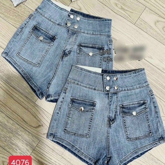 Quần Short Jean, Short Bò Nữ ❤️FREESHIP❤️ Quần Đùi Nữ lưng cao phối túi hộp kết hợp 4 nút siêu xinh A-T Fashion-QSJN4077