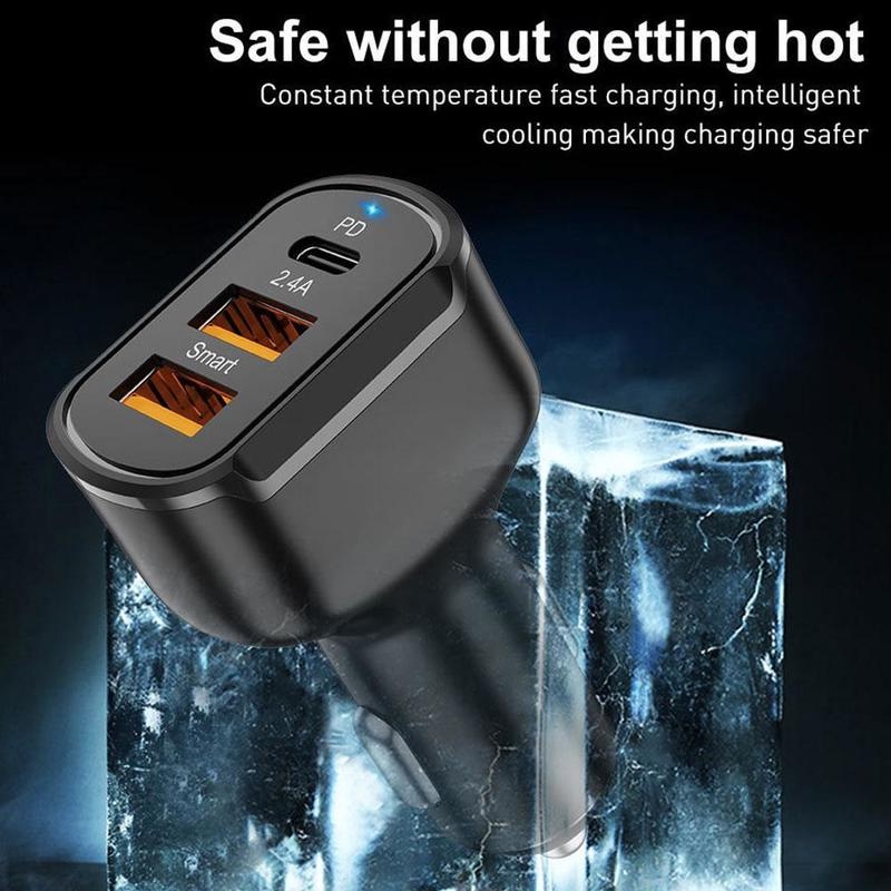 Tẩu Sạc Điện Thoại Ba Cổng USB 30W PD 2.4A Cho Xe Hơi