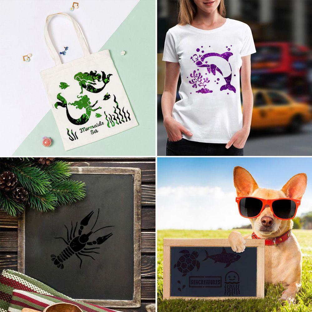 PISTA Khuôn Vẽ Trang Trí Tường Hình Sinh Vật Biển Bằng Gỗ