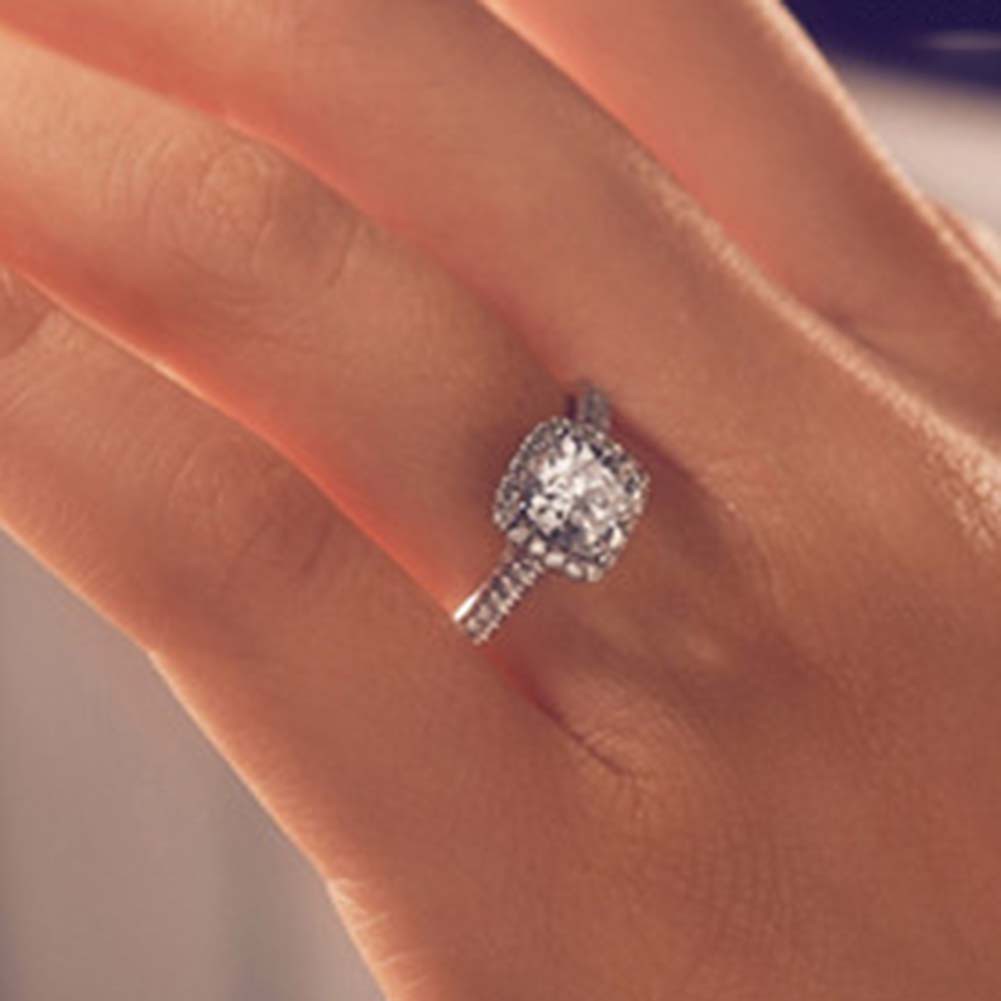 Nhẫn mạ bạc đính đá mặt vuông thanh lịch cho nữ