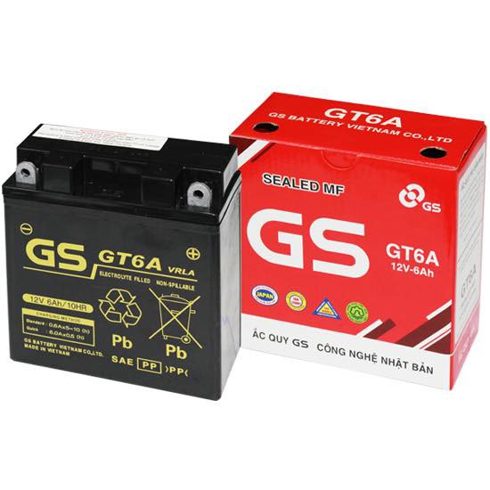 Bình Ắc Quy Khô GS GT6A (12V - 6Ah) - Dành cho xe số Honda, Yamaha, Suzuki, SYM.