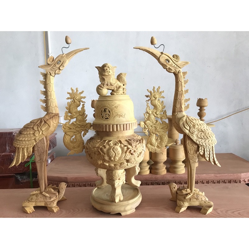 Đôi hạc thờ gỗ mít