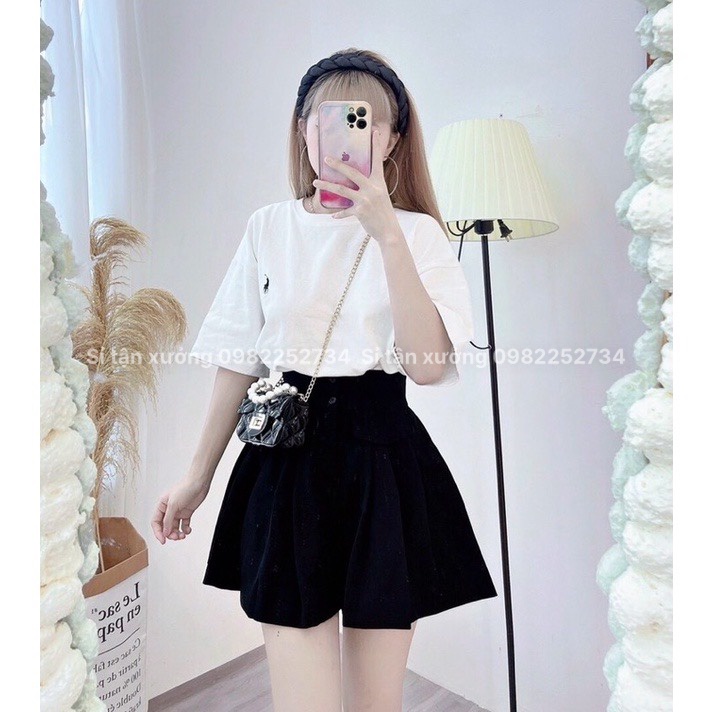 Quần short nữ 2 khuy túi nắp mẫu mới nhất, quần sooc xếp ly giả váy chất kaki lên dáng cực xinh 682