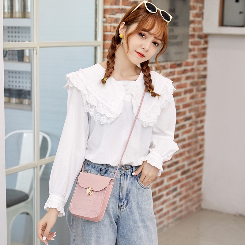 Túi Đeo Chéo Mini Đựng Điện Thoại Họa Tiết Da Cá Sấu Dễ Thương Cho Nữ