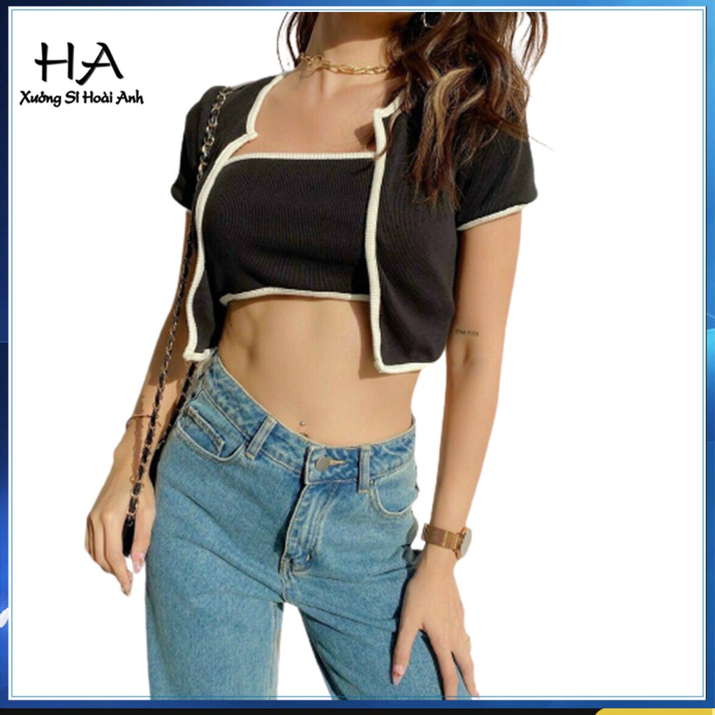 Sét Áo Ống Kèm Áo Khoác Siêu Xinh, Sét Áo Croptop Áo Ống Viền Màu