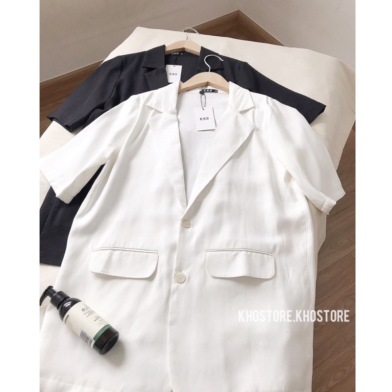 Áo blazer tay ngắn, vest nữ phong cách công sở phom suông 3 màu, có túi nắp, dễ mặc đi làm đi chơi