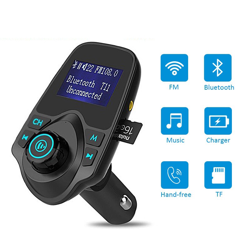 Thiết bị phát MP3 kết nối bluetooth T11 màn hình LCD tích hợp sạc giao diện USB cho xe hơi