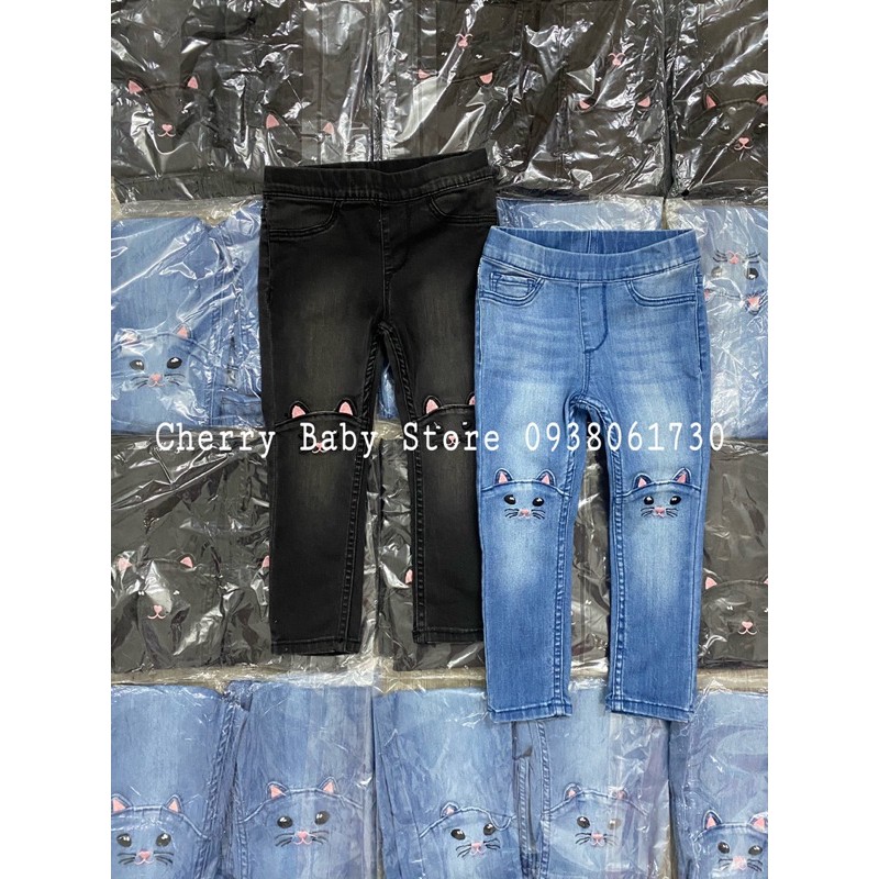 Quần Tregging Denim jean mèo 2 màu xanh + đen