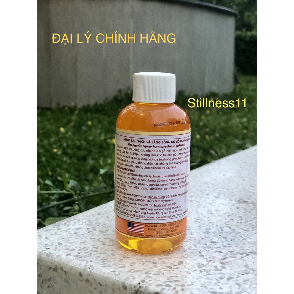 [Hàng Mỹ chính hãng]. Nước lau sạch bóng đồ gỗ nội ngoại thất, hương cam. Orange oil Howard. 140ml