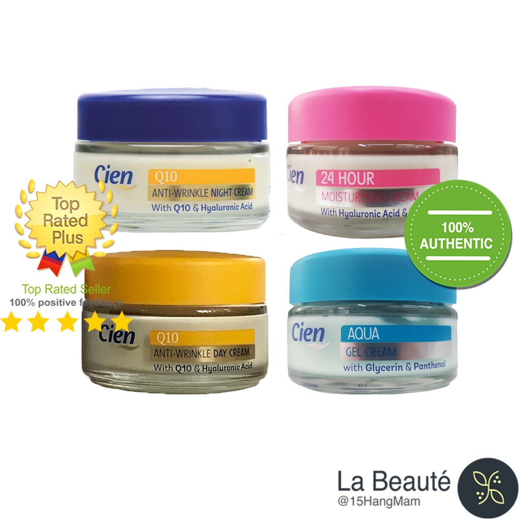 Cien Aqua & 24h Moisturising, Q10 Anti Wrinkle Day & Night Cream - Kem Dưỡng Ẩm, Cấp Nước, Chống Lão Hoá Ngày & Đêm 50ml