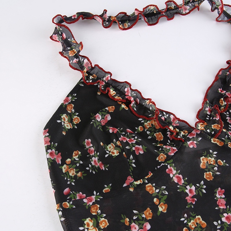 Áo Ba Lỗ Lưới In Hoa Dáng Ôm Mới Dành Cho Nữ