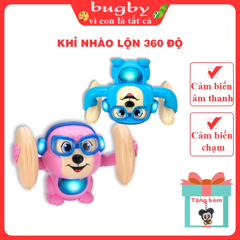 Khỉ nhào lộn phát nhạc và đèn nhấp nháy vui tươi cho bé sử dụng cảm biến âm thanh và cảm biến chạm để đánh thức chú khỉ