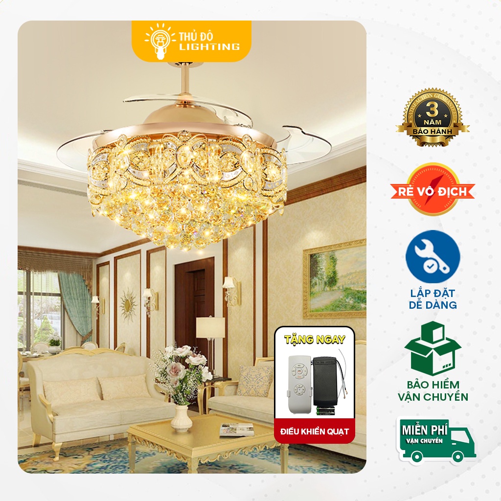 Quạt Trần Đèn Nữ Hoàng Trang Trí Phòng Khách THỦ ĐÔ LIGHTING Tiết Kiệm Điện Năng Thu Gọn Cánh Quạt