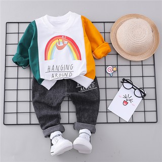 Đồ bộ dài tay cho bé trai Đồ mùa đông cho bé trai Đồ thu đông cho bé trai Bộ dài tay cầu vòng