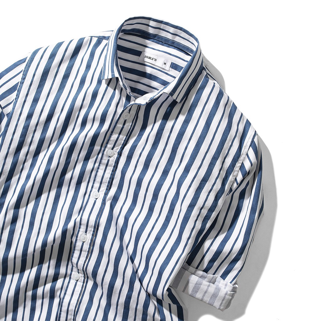 Áo sơ mi nam cổ bẻ DOUBLE'D kẻ sọc dáng ôm chất vải chống nhăn chống xù SST | BigBuy360 - bigbuy360.vn