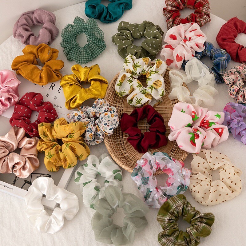 Dây buộc tóc scrunchies nữ ngẫu nhiên, Dây cột tóc vải xinh xắn ShynCloset