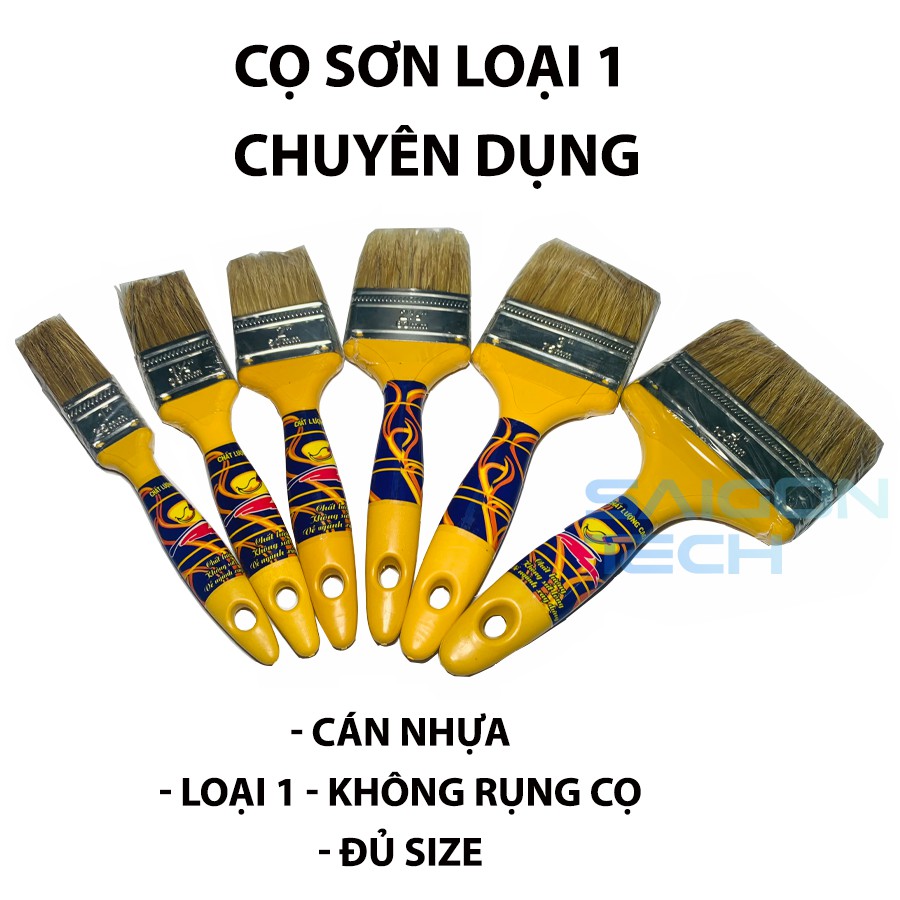 Cọ sơn cán nhựa vàng Việt Nhật - Loại 1 - Lông cọ mịn - không rụng - tái sử dụng nhiều lần - dùng sơn dầu hiệu quả SGT