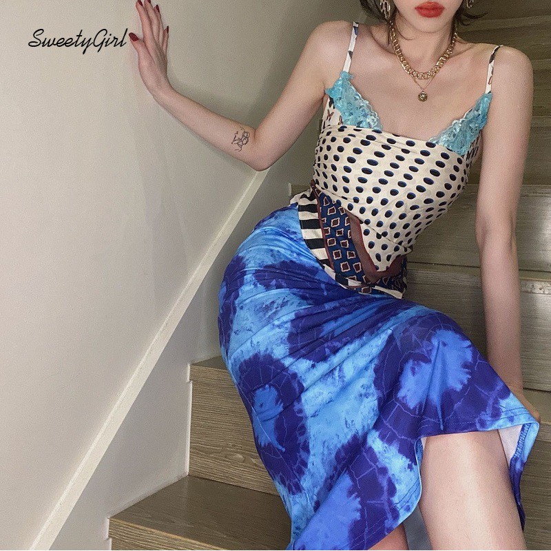 Chân Váy Midi Lưng Cao Hoạ Tiết In Thiết Kế Đơn Giản Hợp Thời Trang