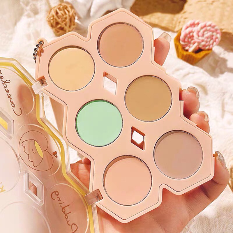 Bảng che khuyết điểm 6 màu KISS BEAUTY Pudding Concealer mịn mượt che phủ cao KISS12