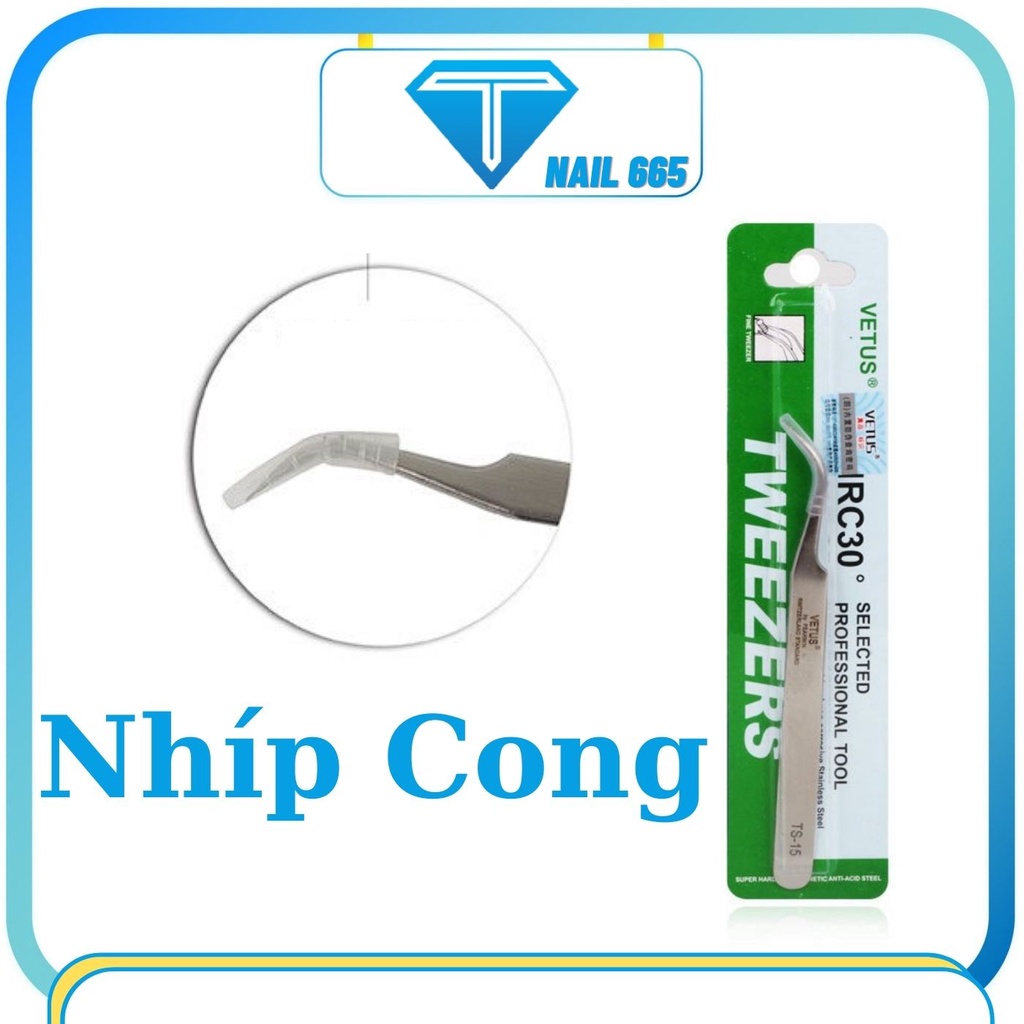 Nhíp gắp đá nail , phụ kiện cong , thẳng , Nhíp tách mi VETUS