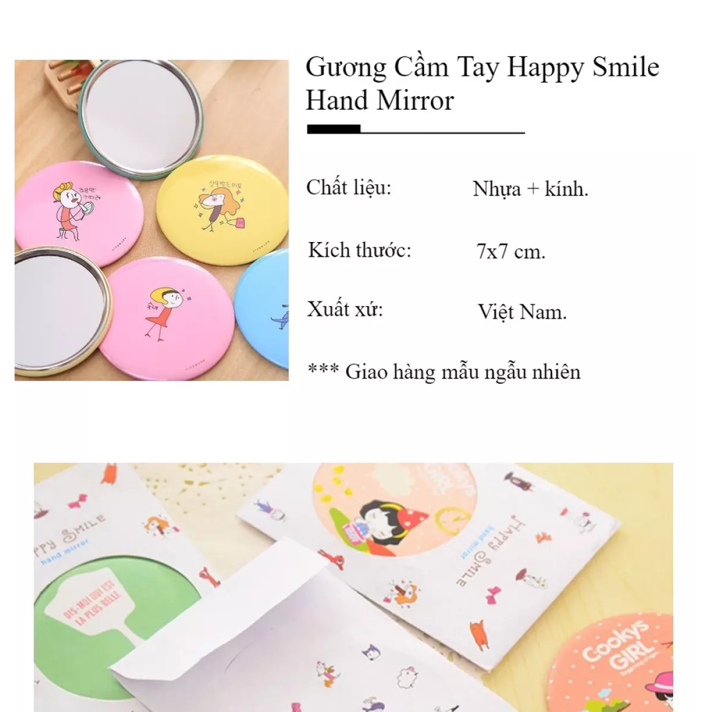 Gương Cầm Tay Mini Happy Smile Hand Mirror (Giao Màu Ngẫu Nhiên)