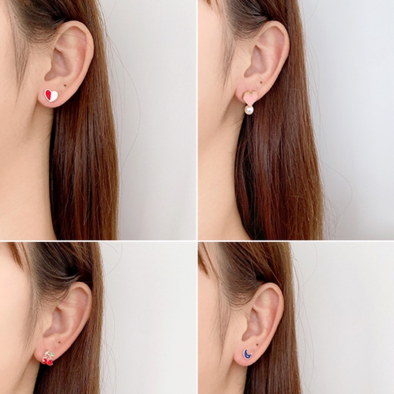 Bộ khuyên tai đính đá/ ngọc trai nhân tạo đơn giản ngọt ngào thời trang