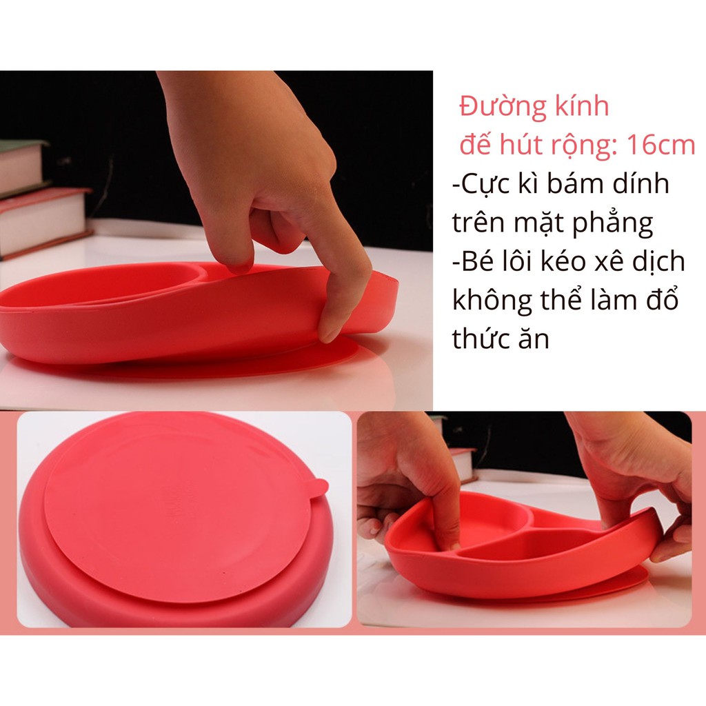 Khay Ăn Dặm MB02 Silicon 3 Ngăn Có Đế Hút Chân Không Tránh Đổ Vỡ
